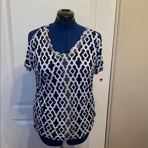 INC International Concepts Black and White Patterned Blouse